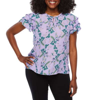 liz claiborne womens split crew neck short sleeve blouse