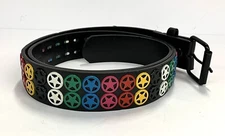 Black Leather Belt With Buckle Size Large (34-40) Colorful 5-Point Star Studs
