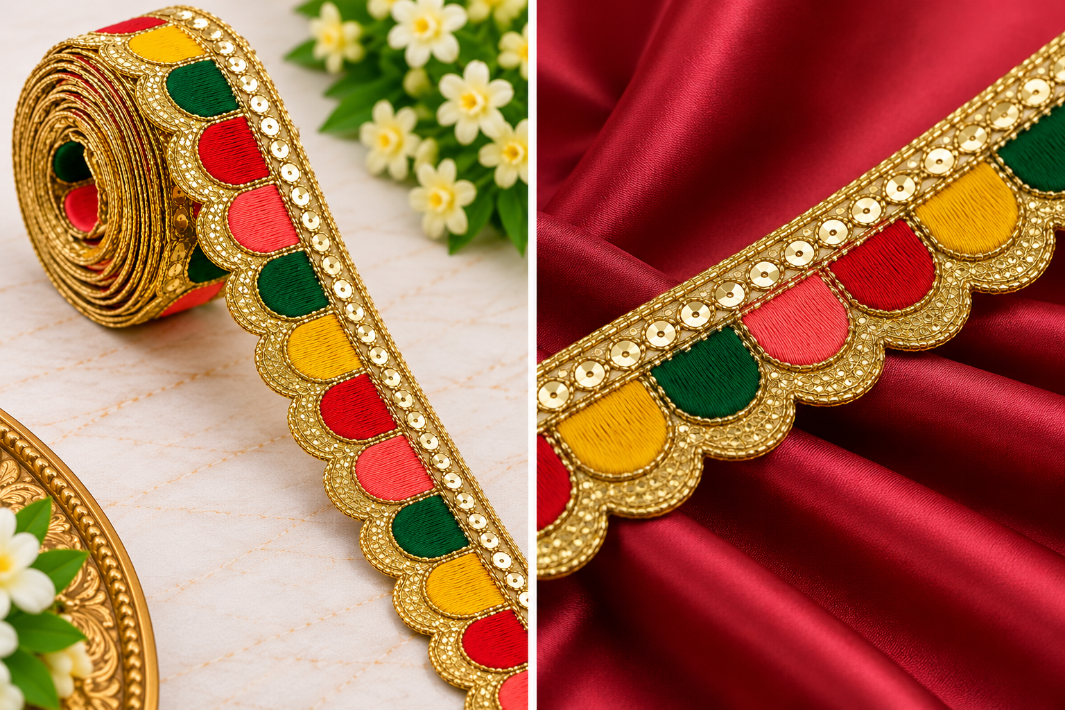 1 Inch Multicolor Gold Lace Trim Border | Indian Ethnic Embroidered ...