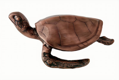Antique Copper Finished Metal Sea Turtle Sculpture