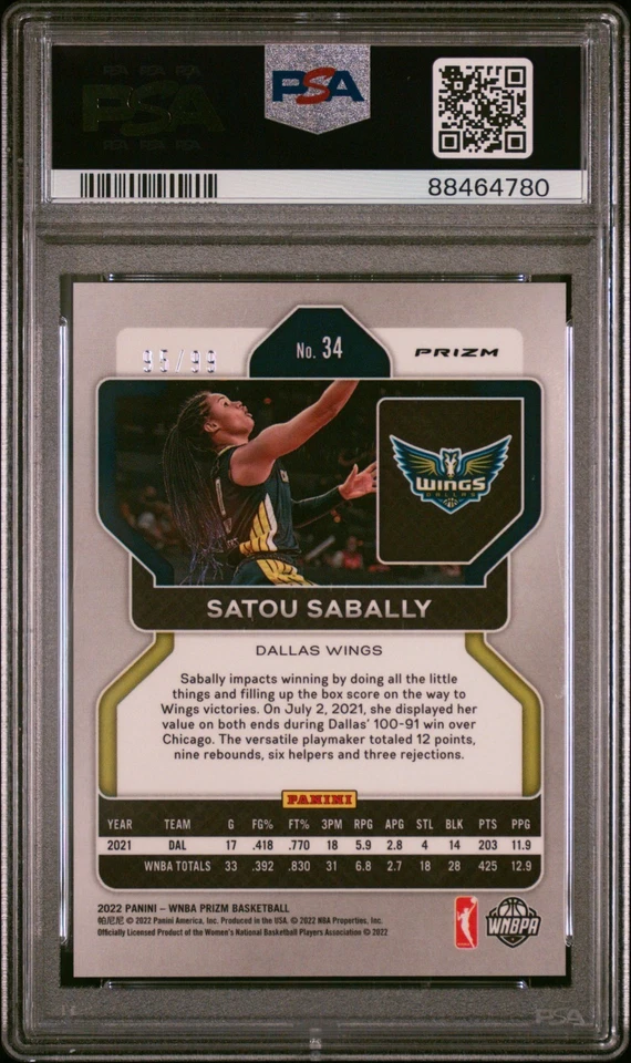 2022 PANINI PRIZM WNBA PREMIUM SET #34 SATOU SABALLY 95/99 PSA 8 - Image 2 of 2