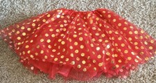 Red Girls Dance Tutu Skirt with Gold Polka Dots Kids Ballet Dancewear Costume