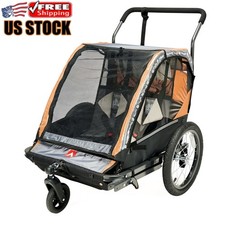 2-Child Bicycle Trailer Stroller Removable Rain Bug Shield Safety Lightweight
