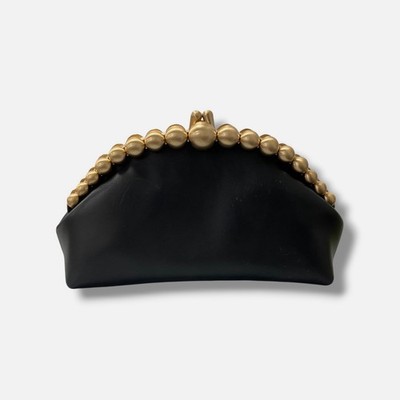 Cult Gaia Women's Black Smooth Leather Beaded Kiss-Lock Una Clutch