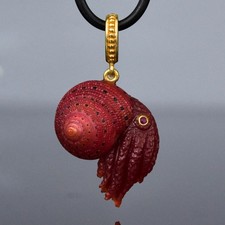 Red Strawberry Shell Octopus Pendant Chalcedony Gold Vermeil 925 Silver 5.63g
