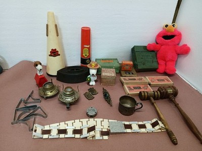  Junk Drawer Lot Vintage Sad Iron Snoopy Elmo Staples Cup Misc