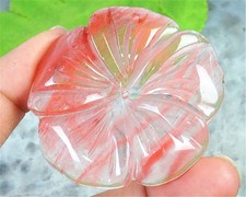 GV03311 47x45x6mm Pink Cherry Quartz Carved Flower Pendant Bead