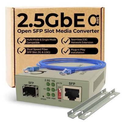 2.5G Ethernet to Fiber Media Converter | Dual Fiber SFP Slot Configurable for...