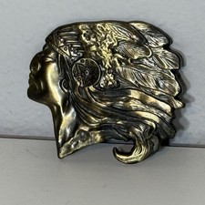 Vintage Native American Indian Chief Head Profile Brass Belt Buckle