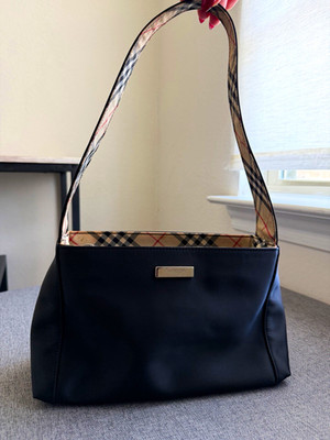 Burberry Black Nylon Shoulder Bag blue label Silver Hardware authentic