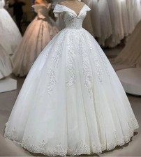White Wedding Dress A-Line Lace-up Lace V Neck Sleeveless Ball Gown Bridal Gowns