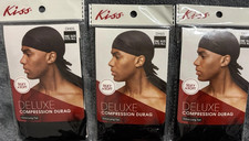 WOW 3 KISS Deluxe Compression Durag Black Extra-Long Tail  One Size Fits All