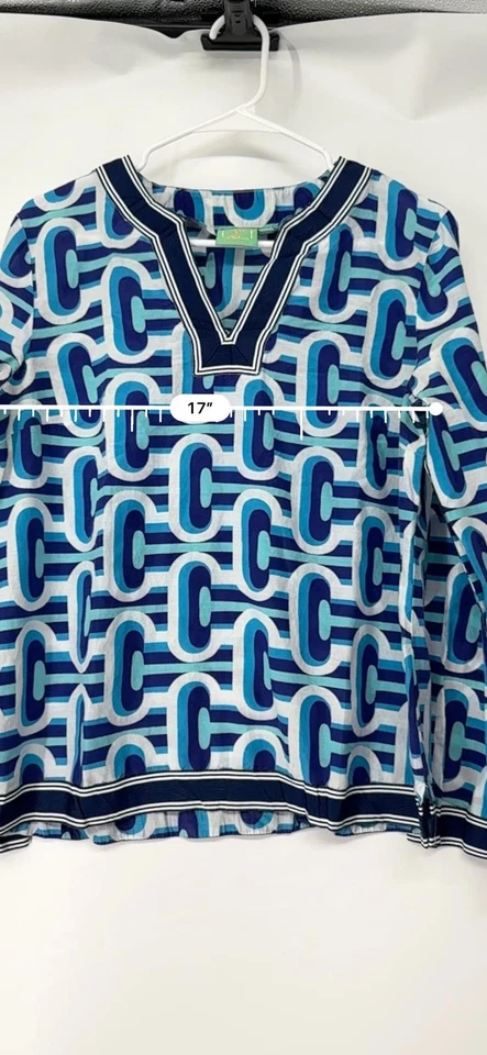 Blusa Jules Reid Mujer Talla M Lino Azul Manga 3/4 Cuello en V Verano Boho Foto 2 de 4