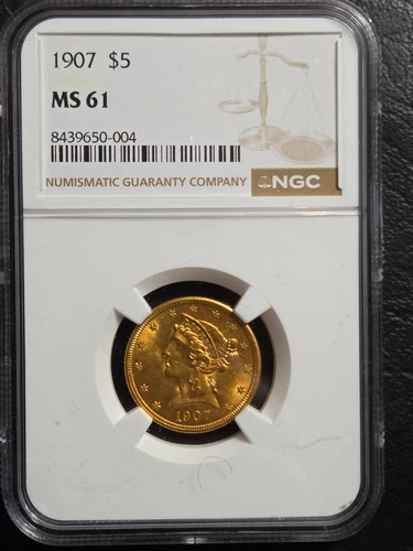 Beautiful 1907 $5 Gold Liberty Coin NGC Graded MS 61