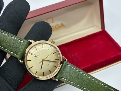 Vintage 9k 9ct Solid Gold OMEGA Geneve Automatic Mens Watch + Box - 1968