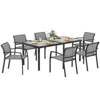 Sitzgruppe 7 Tlg. Essgruppe FüR 6 Personen Esstisch Mit 6 Stapelbare StüHle Grau
