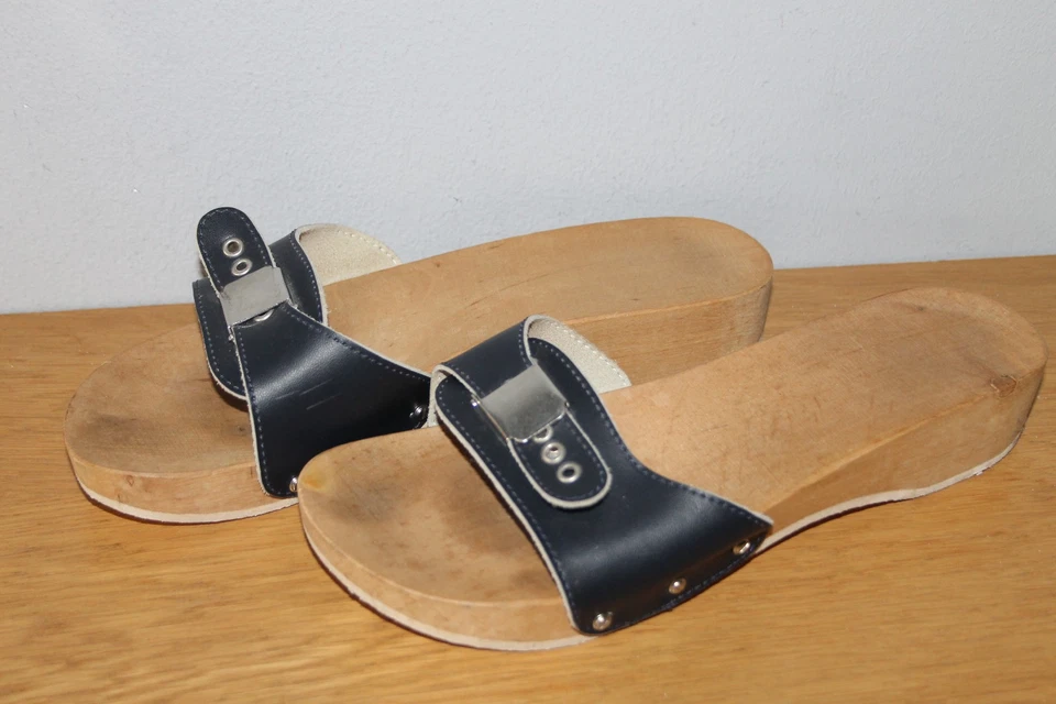 Clogs Gr. 40 dunkelblau Leder mit Holzsohle Zustand: gut - Bild 4 von 4