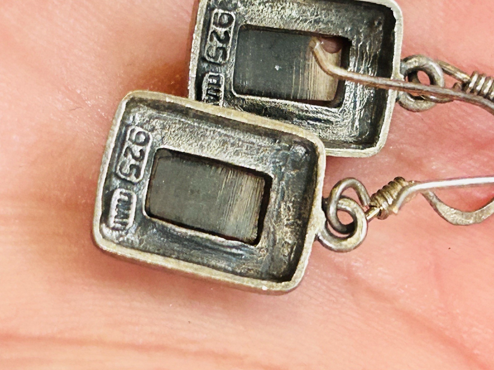 Vtg 925 Sterling Silver Rectangular Rust Jasper  … - image 3