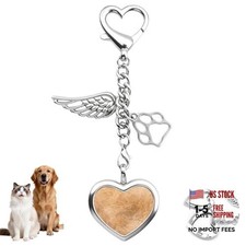 Pet Fur Memorial Keychain - Keepsake with Angel Wing Paw Charm