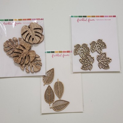 NEW Lot 3 Pkg Freckled Fawn Wood Veneer Shapes Leaves Palm Diecuts Leaf - S
