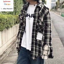 21SS JANPAN STYLE MENS WOMENS WHITE BLACK DISTRESSED WORN VINTAGE SHIRT COAT TOP