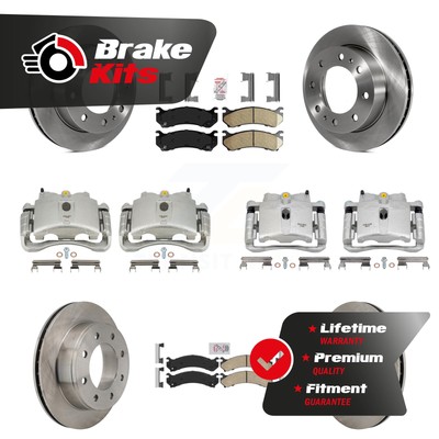 Front Rear Brake Caliper Rotors Ceramic Pad Kit For 2001-2006 GMC Sierra 2500 HD