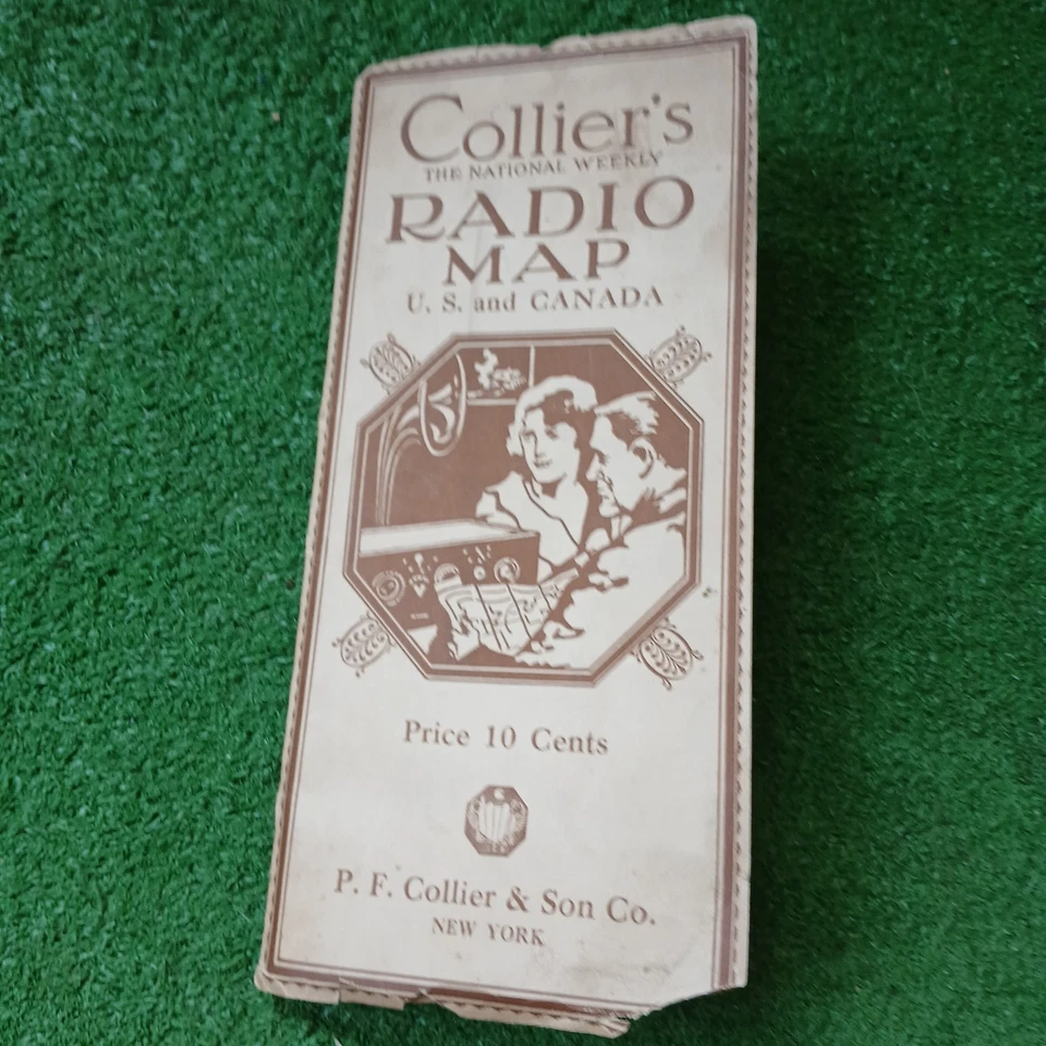 ANTQUE 1924 Collier's The National Weekly Radio FOLDED MAP U.S. & Canada HTF  - Image 2 of 4