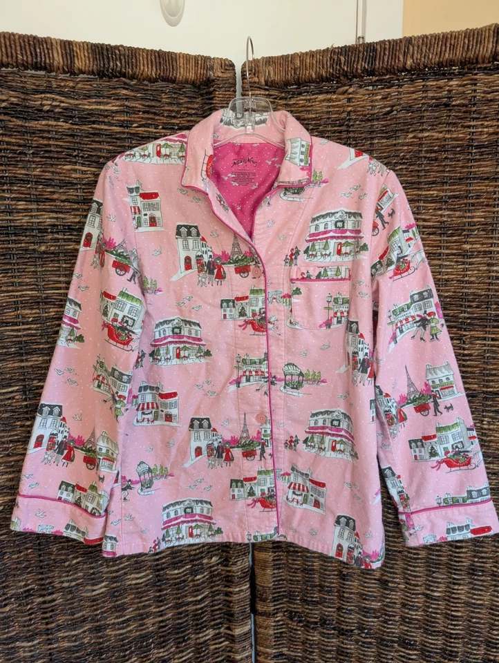 Conjunto de pijama Nick & Nora Top Pantalones París Francés Navidad Vacaciones Caniche Franela Foto 2 de 4