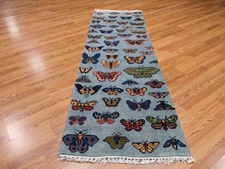 Turkish Oushak(Tree Of life)Butterfly Multicolore Handmade Bohemian Rug 2.6x8 Ft