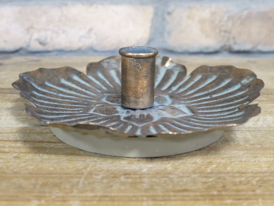 Antique Bronze Metal Flower Candle Holder Rustic Taper Candlestick Decor - Image 4 of 4