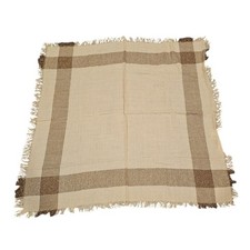 Vintage 1990s Classic Brown and Tan Tartan Plaid Square Scarf w/ Fringe