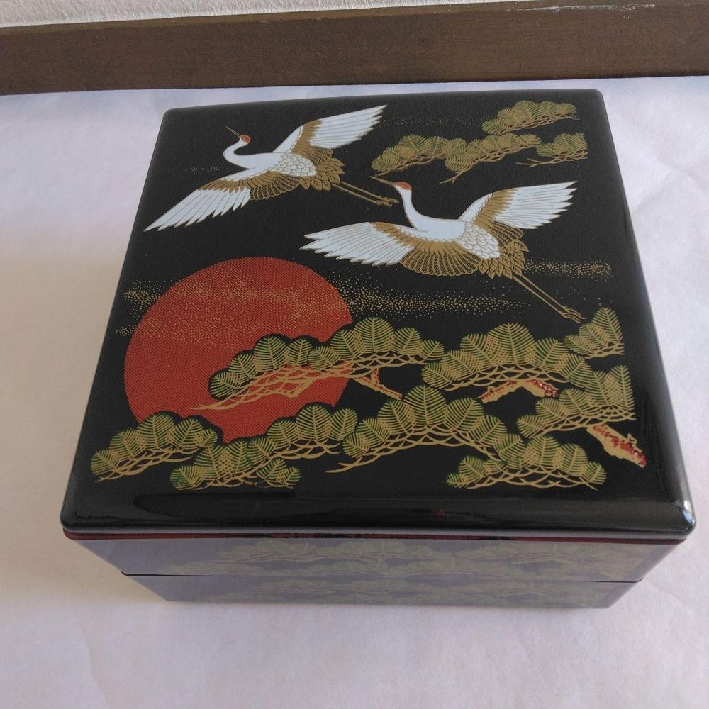 Jubako Bento Box Japanese 2tiered box pine crane sun 5 cm celebration auspicious