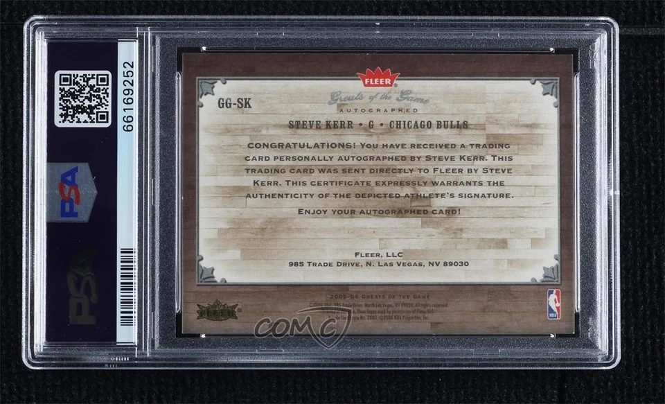 Fleer Greats of the Game 2005-06 automático Steve Kerr #GG-SK PSA 9 como nuevo automático Foto 2 de 2