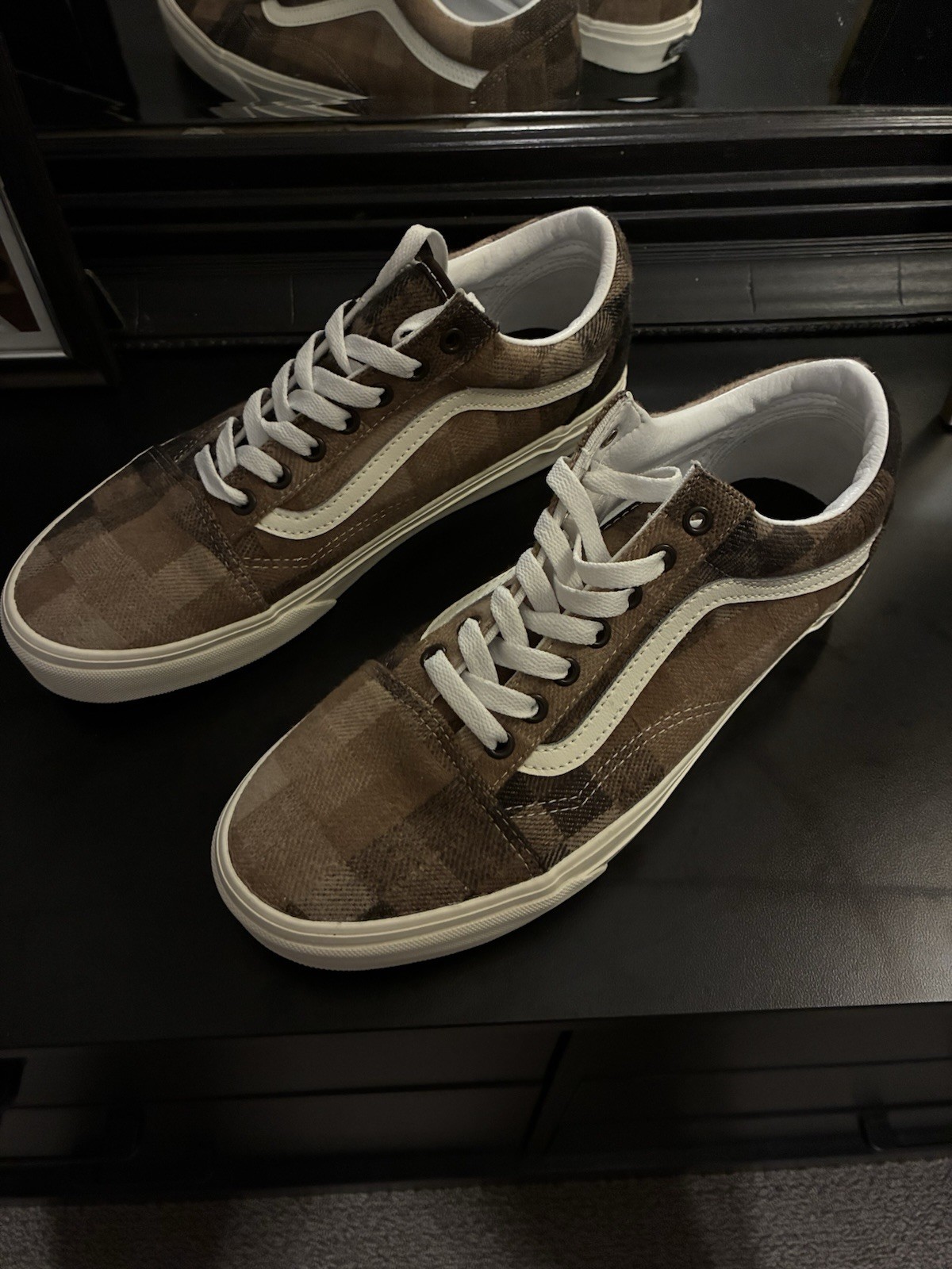 VANS Men's Off-The-Wall Shoes, Size 10, Tan/Khaki/Brown Checkered