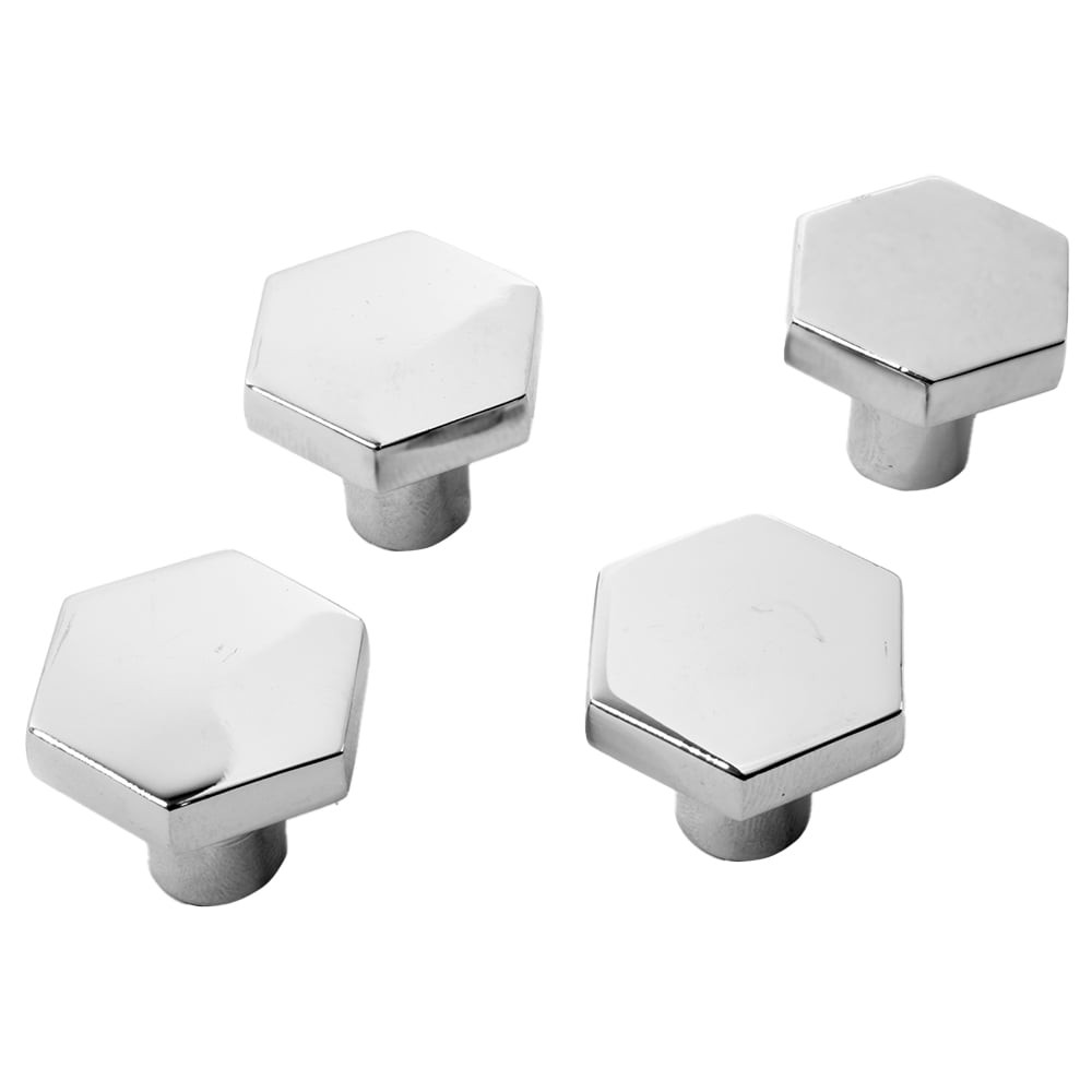 4 Pack Hexagonal Kitchen Wardrobe Cabinet Door Knobs Handles Chrome Effect
