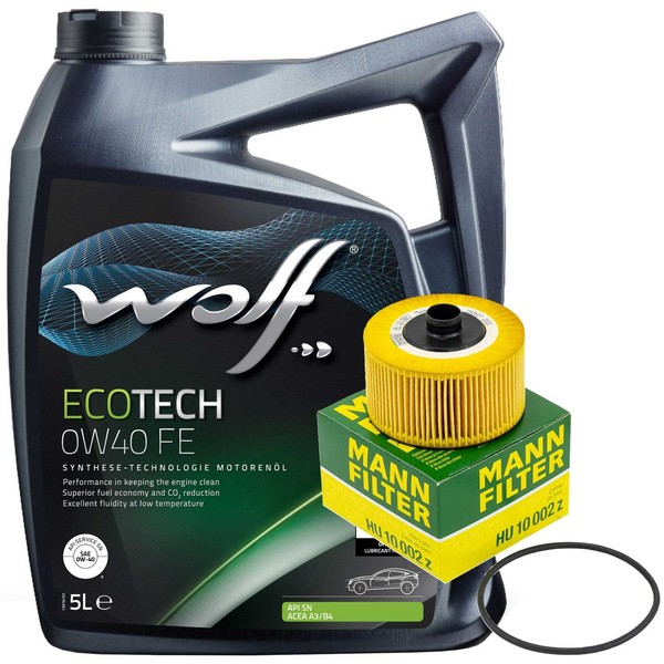 MotoröL Set Wolf oil 0W40 5 Liter + ÖLfilter FüR Dacia Duster Renault Smart 0.9-image