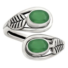 Adjustable - Natural Green Onyx 925 Sterling Silver Ring s.7 Jewelry R-1483