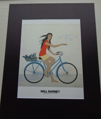 Will Barnet Art Woman Girl Lady Riding Blue Bicycle White Bird Poster Print