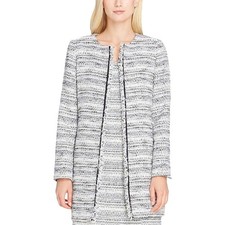 Tahari ASL Long Bouclé Topper Jacket & Dress Size 14 Black/White/Silver Metallic