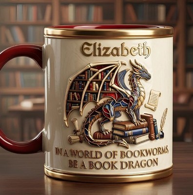 3D Effect Print Dragon Book Coffee Mug Personalized Gifts For Book Lovers  11oz