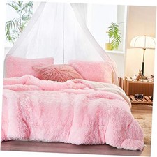 3-Piece Plush Shaggy Comforter Set, Twin Size Luxury Faux Twin 68"x86" Pink