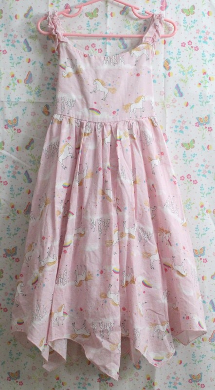 Isaac Mizrahi NY Girls 7 Pink Unicorn 100% Cotton Lined Dress Asymmetrical Hem