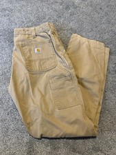 Carhartt Khaki Canvas Work Pants Cargo Pockets Straight Leg 36x32 Workwear