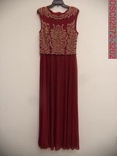 NWT - Jackie Jon Women's Berry Short Sleeve Beaded Evening Gown, 14 702846327340
