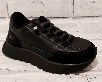 JUNGEN KOMPLETT SCHWARZ SNEAKER ELASTISCHE SCHNÜRSENKEL SCHULE LAUFEN FITNESS SPORT SCHUH GRÖSSE 