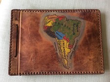 ALBUM CLASSIFICATORE FOTO CARTOLINE IN PELLE SUDAMERICA LAVORATO DIPINTO ANNI 50
