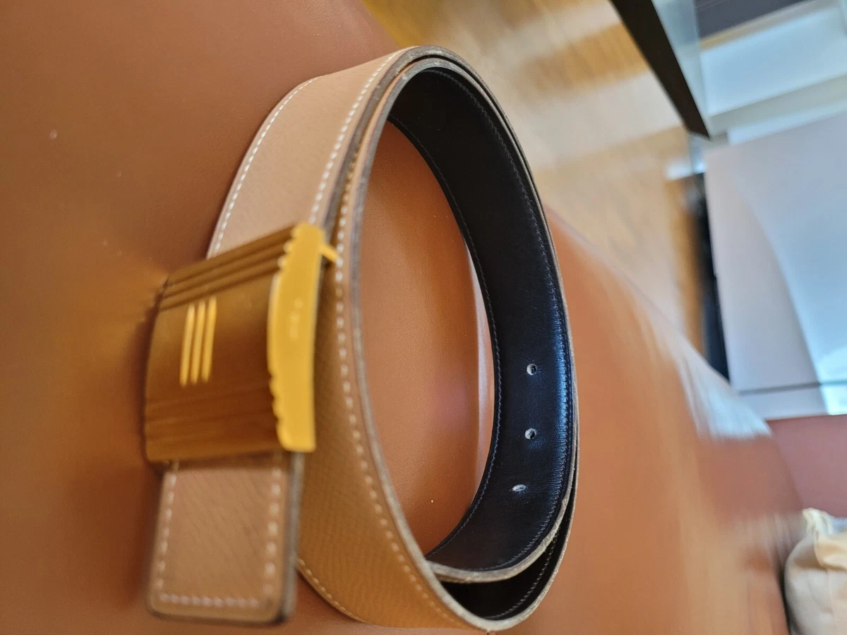 ceinture cuir femme Herm s reversible noir et marron boucle dor e. taille 74