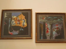 PAIR OF CHINESE PAINTING SIGNED ABSTRACT SURREALISM MODERNISM Xiao Ming Listed