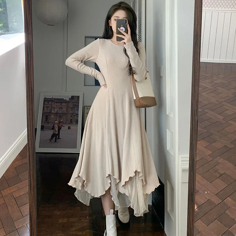 New High Quality Knitted Dress for Women Mesh Dresses Long Sleeve Dress |  eBay