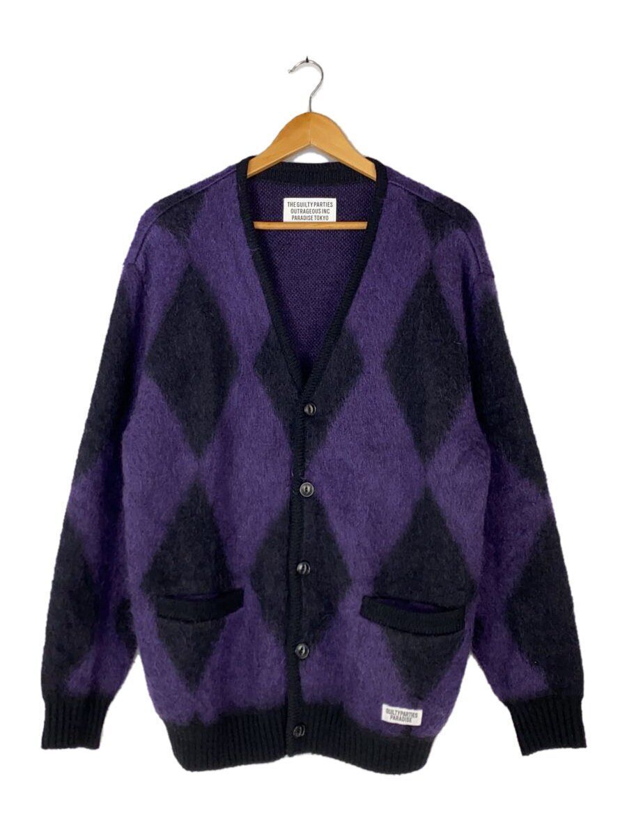 WACKO MARIA MOHAIR KNIT CARDIGAN（TYPE-1） WACKO MARIA CARDIGAN DIAMOND MOHAIR M PURPLE 23FW-WMK-KN19